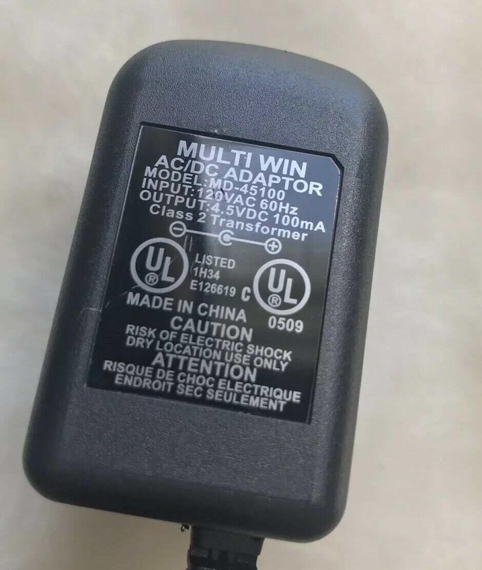 New 4.5V DC 100mA Multiwin MD-45100 Class 2 Transformer Power Supply Ac Adapter - Click Image to Close